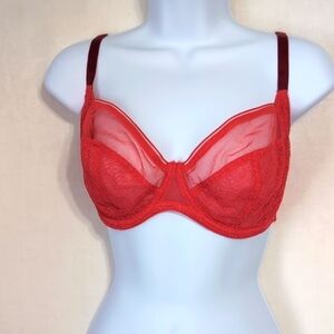 Pretty Polly Pink Delicate Lace Unlined Underwire Balconette Bra Size 65J